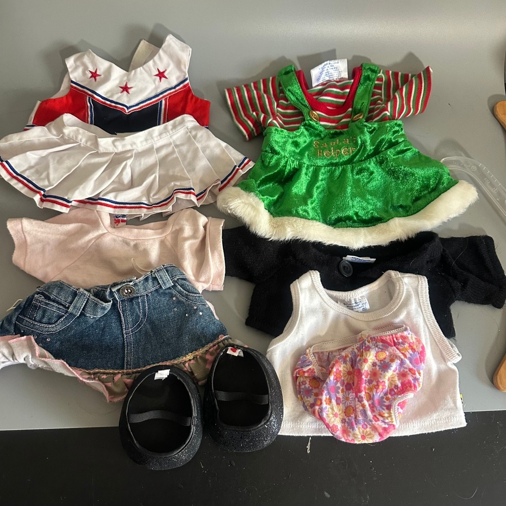 Build-A-Bear Workshop Clothes Lot Santa Helper Cheerleader Denim Skirt Shoes
